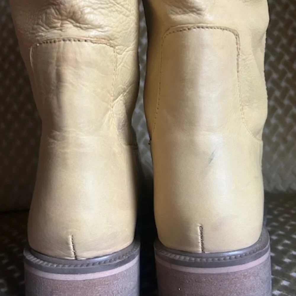 Urban Outfitters Tall Tan Lush Leather Slouch Pull On Boots - Picture 4 of 16